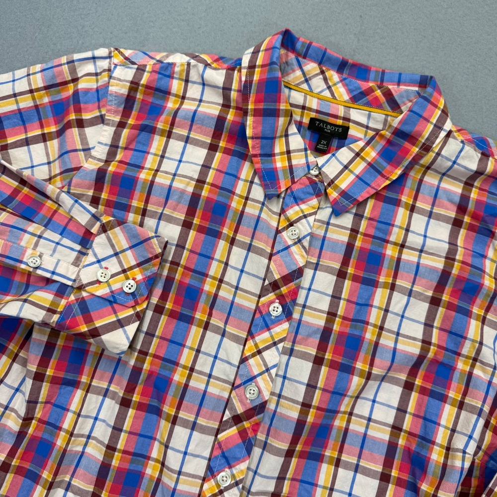Talbots Plus 2X Womens Plaid Button Down Shirt Long Sleeve Multi Color Cotton